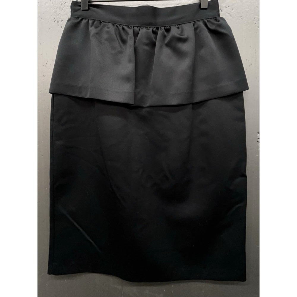 Vtg‎ Peplum Skirt 12 Black Knee Length Pencil Classic Goth Whimsigoth Dark Fairy